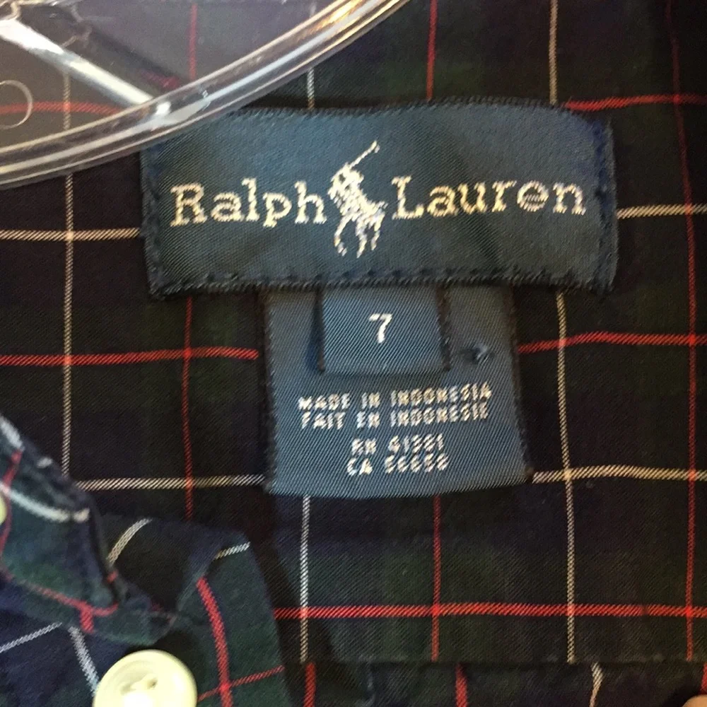 Ralph Lauren Cotton Plaid Button Down Shirt Size 7